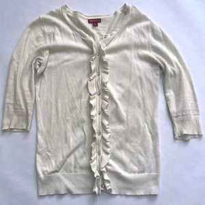 Ivory Button Up Cardigan with jewels as buttons and ruffles